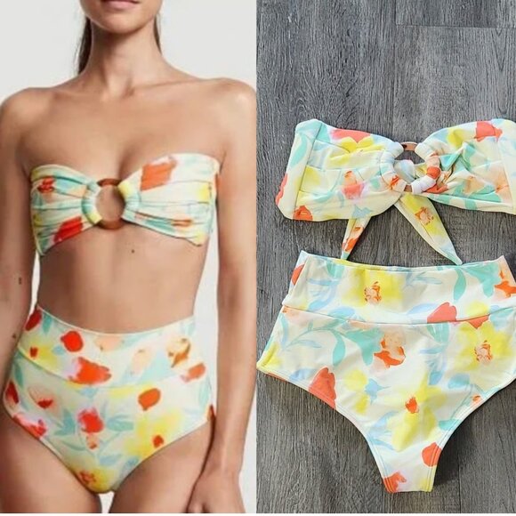 Montce Helena Floral Tori Bandeau High Waist Bikini Set NEW